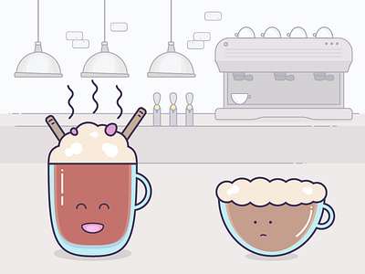 Coffee & Choco character choco coffee coffeehouse drinks icon illustration milk outline vector