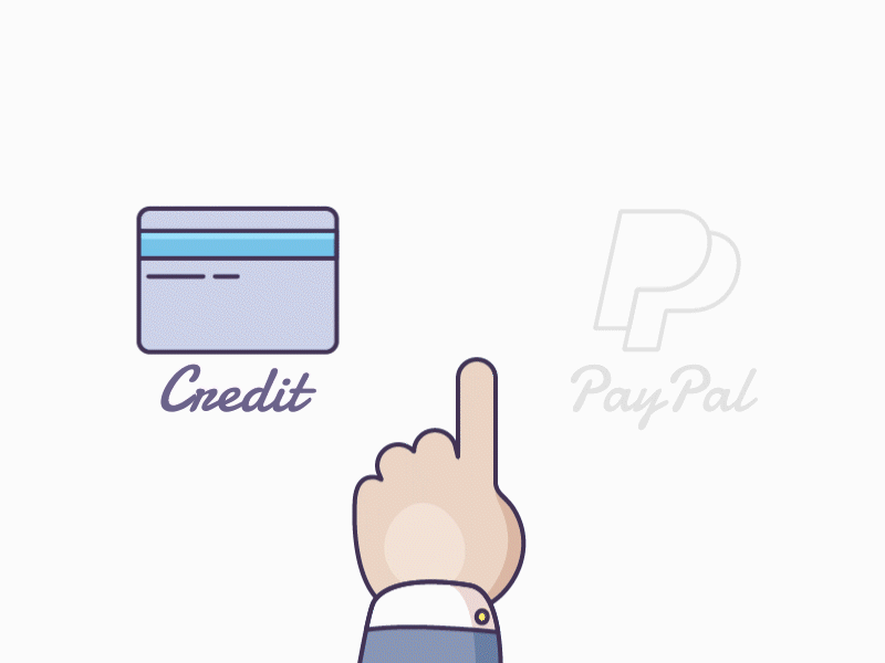 Credit or Paypal? animation clicking credit design flat hand illustration illustrator outline paypal ui vector