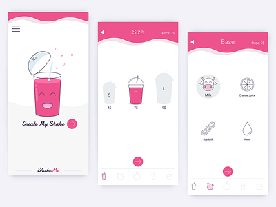 ShakeMe App - Screen Samples app beverage character design drinks flat icon illustration illustrator outline shakes sketch ui vector