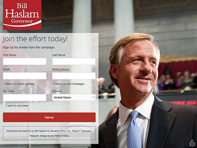 Bill Haslam for Governor 2014 landing page nationbuilder political screenshot website