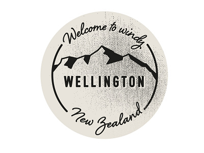 Welcome to windy Wellington badge calligraphy circle logo mountains texture type typography wellington