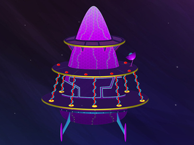 Space ship aliens cartoon craft purple space