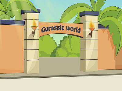 Jurassic world cartoon gate park parody trees