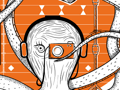 Illustration camera headphones octobus
