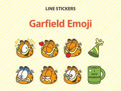 Garfield Emoji LINE Stickers 2d design emoji emojis emotion garfield illustration illustrator sticker vector