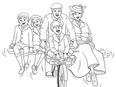 Mary Poppins Returns Coloring Page 2d bike black and white design disney fun illustration ink linework mary poppins mary poppins returns vector