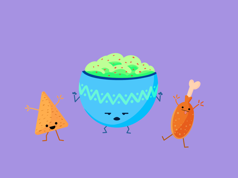 Snacktime 2d after effects animation character animation chips dancing dip gif guac illustration motion sticker