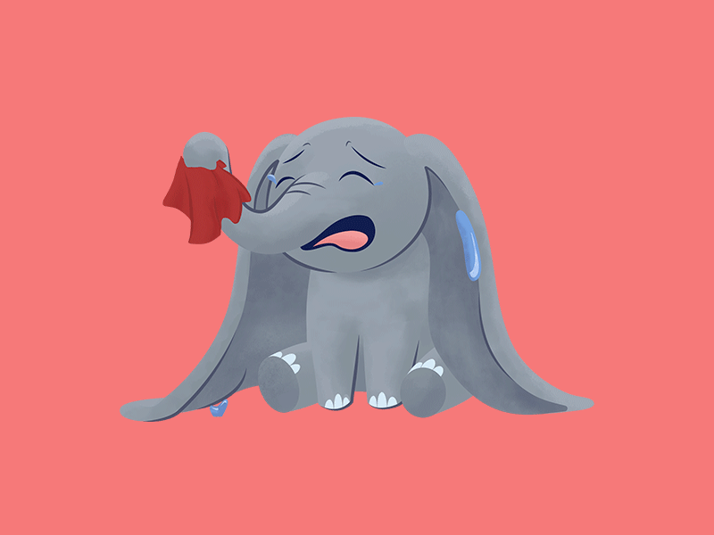 Dumbo Messaging Sticker 2d after effects animation character character animation crying design disney frame by frame gif illustration illustrator motion sad sticker texture vector