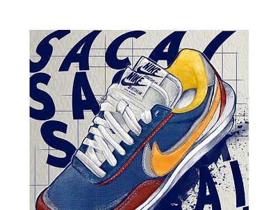 Typography and sneakers branding design drawing illustration