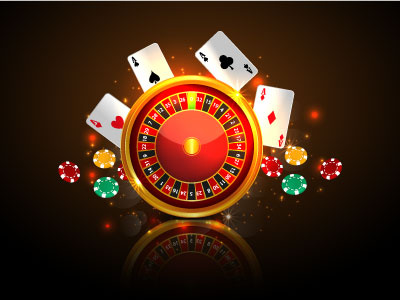 Casino roulette with chips. background banner card casino coin game. success gold heart money red winner