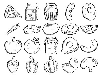 Food And Drink Icon Set. beer coffee drink food hand drawn icon red wine water
