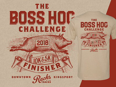 Racks by the Tracks - Boss Hog T-Shirt 10k 5k apparel bbq pig race t shirt threds train