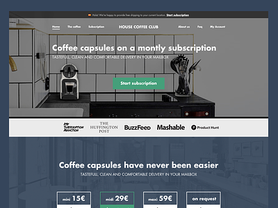 House Coffee Club - Subscription Website clean design flat home page landing subscription ui web webdesign website