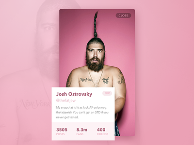 DailyUI #006 - User profile, The Fat Jew 006 card color dailyui pink the fat jew user profile