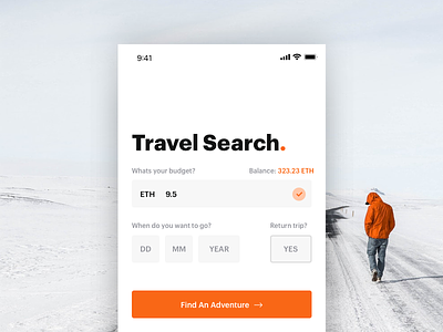 Travel Search for Crypto Currencies adventure app apple crypto crypto currencies ios iphone x orange search travel