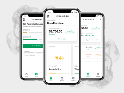 Bamboo - Invest today's change in tomorrow app bamboo crypto cryptocurrency finance fintech green mobile product design round up ui ux