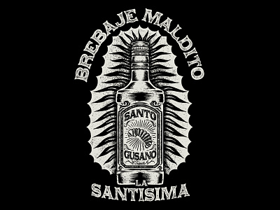 BREBAJE MALDITO - LA SANTISIMA art bottle branding design drunk gusano illustration logo mexico skull tequila traditional ui vintage