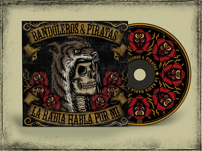 BANDOLEROS Y PIRATAS ART ALBUM album art coveralbum roses skull traditional vintage wolf