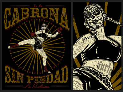 LA CABRONA art boxing catrina illustration kickboxing mexico skull tattoo art traditional vintage