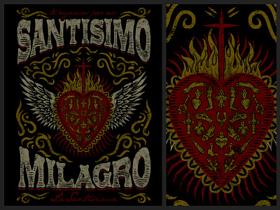 SANTISIMO MILAGRO art cross flames illustration logo mexico ornaments sacred heart traditional typography vintage winged wings