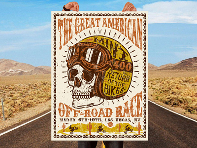 THE GREAT AMERICAN OFF-ROAD RACE 2019 desert helmet illustration lasvegas motorcycle offroad poster racing skeleton skull traditional vintage
