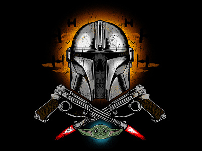 THE MANDALORIAN art babyyoda design illustration logo mandalorian skeleton skull starwars traditional vintage