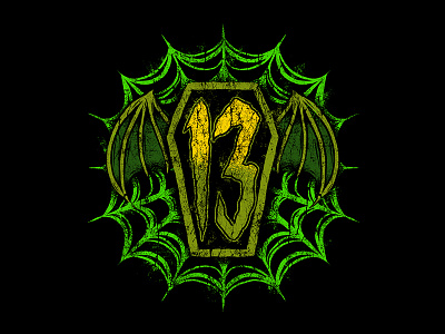 13 IS MY LUCKY NUMBER - COFFIN BAT art coffin design illustration logo motorcycle psychobilly rockabilly spiderweb traditional vintage