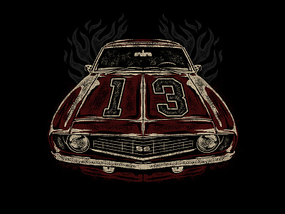 13 IS MY LUCKY NUMBER - CAMARO art camaro design flames illustration mexico musclecar rockabilly vintage