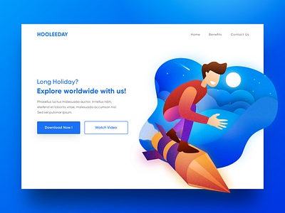 🚀Header illustration for HOLEEDAY gradient grain header hero illustration landing page rocket sky ui vector website