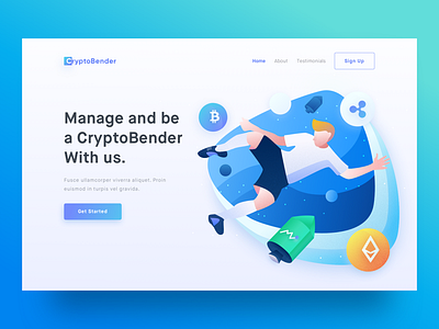 CryptoBender Header bitcoin crypto ethereum header hero illustration landing page ripple vector website