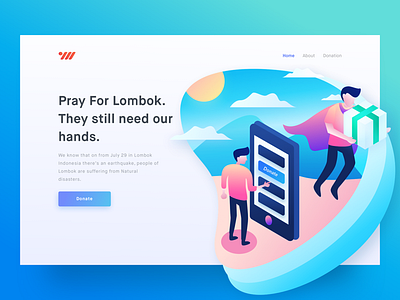 Charity For Lombok 🙏🏻 charity donate header help hero illustration indonesia landing page lombok vector