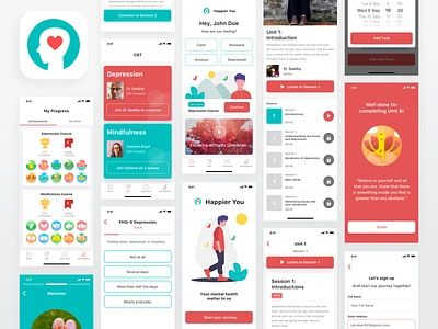 Happier You App achievement app badge clean depression health illustration ios iphone x mental mindfulness mobile onboarding relax stress ui ux