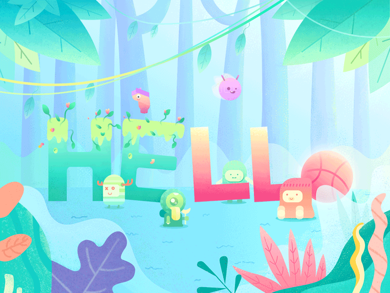 Hello Dribble! animation cards gradient illustration painting print watercolor