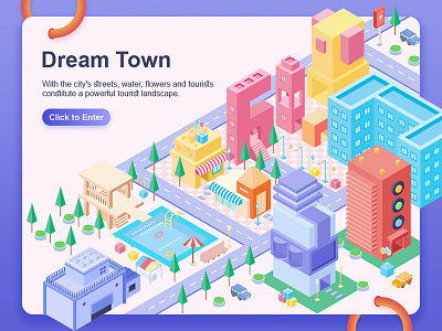 Dream Town 2.5d illustration，ai