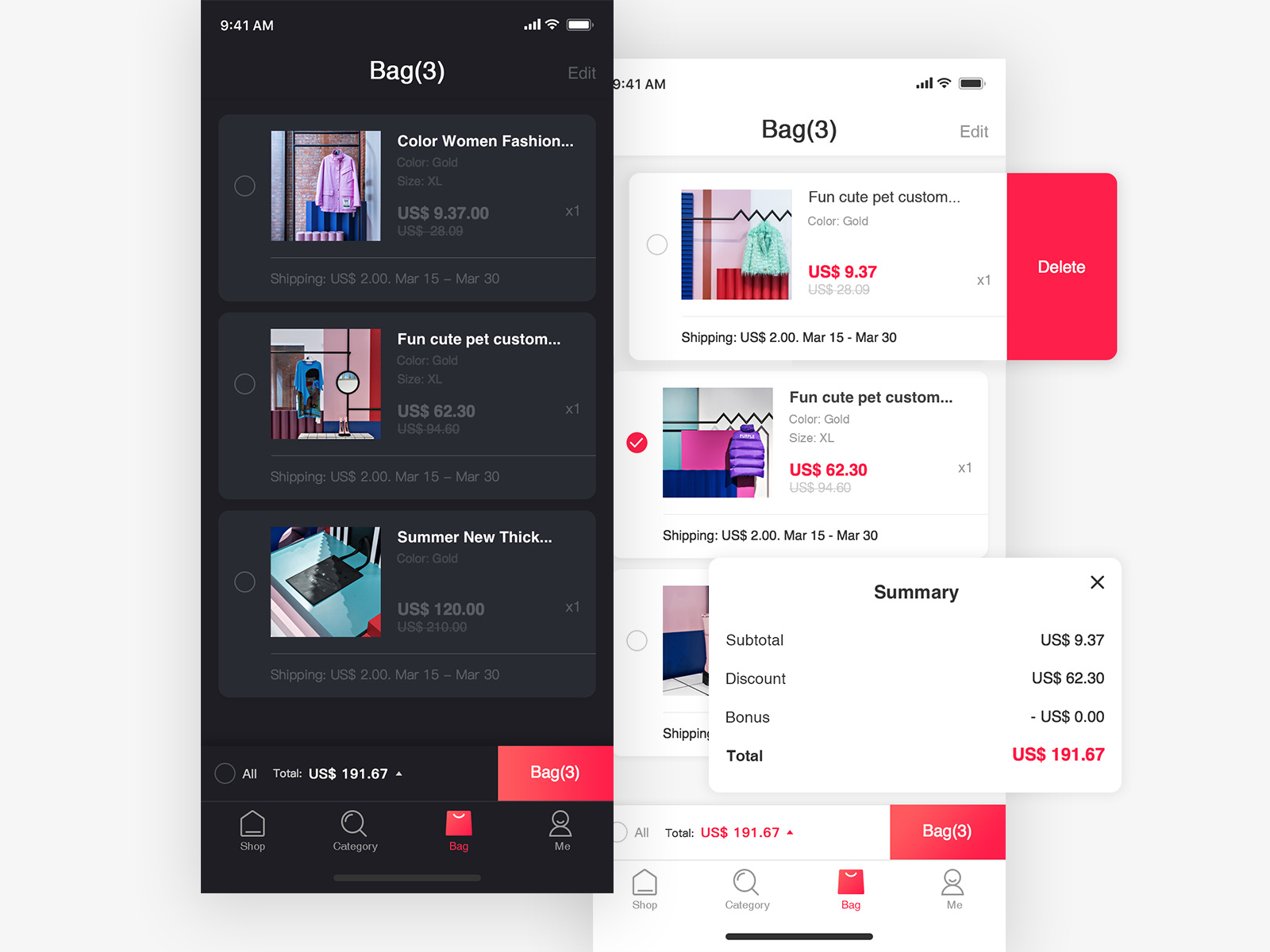 Shopping cart interface by xinzhizhu on Dribbble