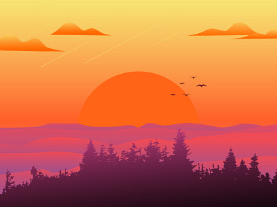Sunset colorful flat illustrator sunset