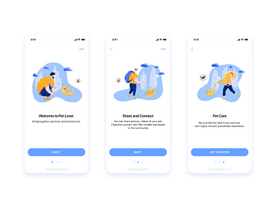 Pet Lovers Onboarding creative figma flat illustration minimal proccreate social app ui ux