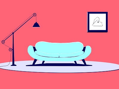 Sofa flat design illustration lamp proccreate vector