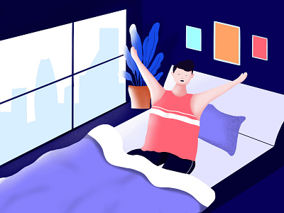 Good Morning bedroom character city flat design illustration proccreate wakeup
