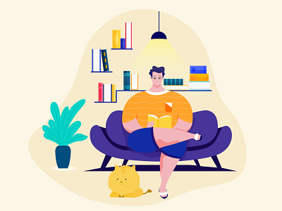 Read Book app character flat illustration minimal ui ux web