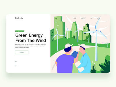 Green Energy app character city energy flat green illustration minimal people proccreate ui web wind windmill