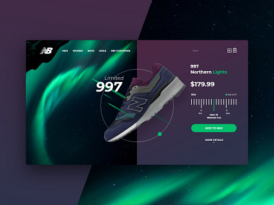 New Balance | 997 Northen Lights black card clean flat footwear minimal new balance product card sneaker store ui ux web