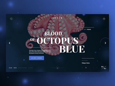 Ocean Fauna | Mainsrceen arrow black blog blue clean design digital fish flow minimal screen text typography ui ux web