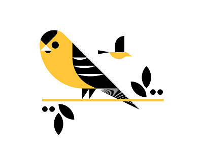 State Bird Series: American Goldfinch bird birds black brand color design flying bird geometric art geometric design goldfinch icon illustration iowa logos shape elements simple sitting bird tree vector yellow