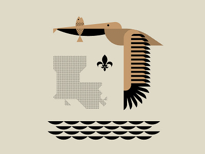 Pelican Illustration bird bird illustration black brown design fish flying flying bird geometric art geometric design geometry illustration louisiana pelican simple vector water