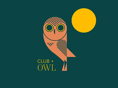 Owl bird design geometric green icon illustration logo moon night orange owl simple vector yellow