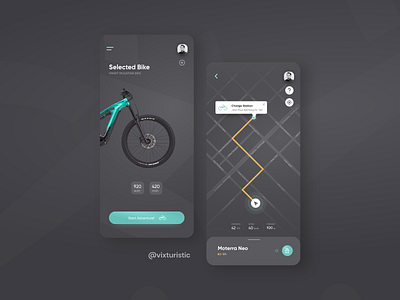 Smart Bike - UI Exploration #2 - Map Navigation bike app case study casestudy clean design dark mode dark ui health app mobile app mobileui rent app sport trend ui ui trend 2020 ui trend 2021 uidesign ux design
