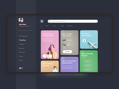 Dark Mode - Dekstop UI Daily Media card design clean design dark iu free mockuop free template homepage marketplace mokups premium design simple design soft design trend ui trend ui 2020 uidesign web design webdesign