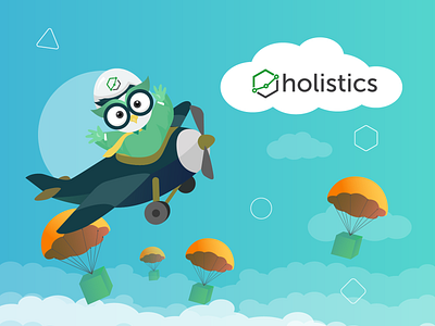 Holistics Dropping Parcel airplane analysts character cloud data design drop green holistics illustration owl parcel plane simple sky ui ux