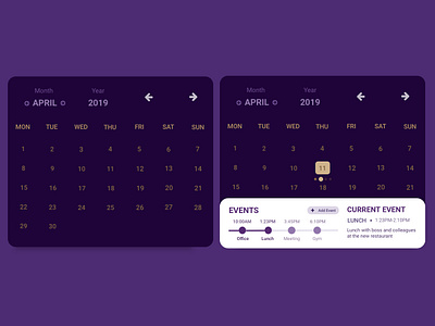 Calendar widget calender events flat minimalism simple timeline ui ux design web webdesign widget